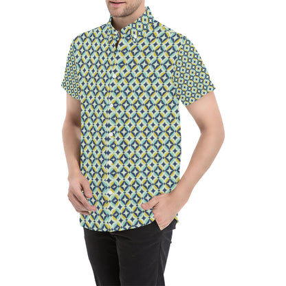 Swedish Design Pattern Men's Short Sleeve Button Up Shirt