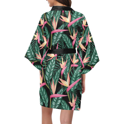 Bird Of Paradise Pattern Print Design BOP03 Women's Short Kimono