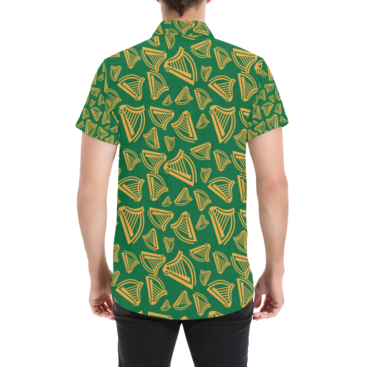Harp Pattern Print Design 03 Men's Short Sleeve Button Up Shirt