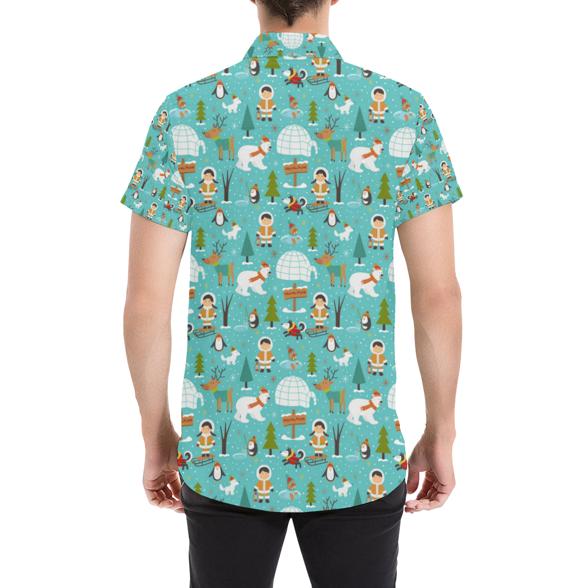 Eskimo Pattern Print Design 01 Men's Short Sleeve Button Up Shirt