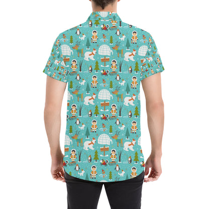 Eskimo Pattern Print Design 01 Men's Short Sleeve Button Up Shirt