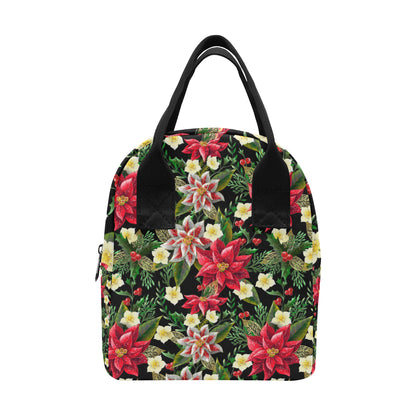Poinsettia Pattern Print Design POT05 Insulated Lunch Bag