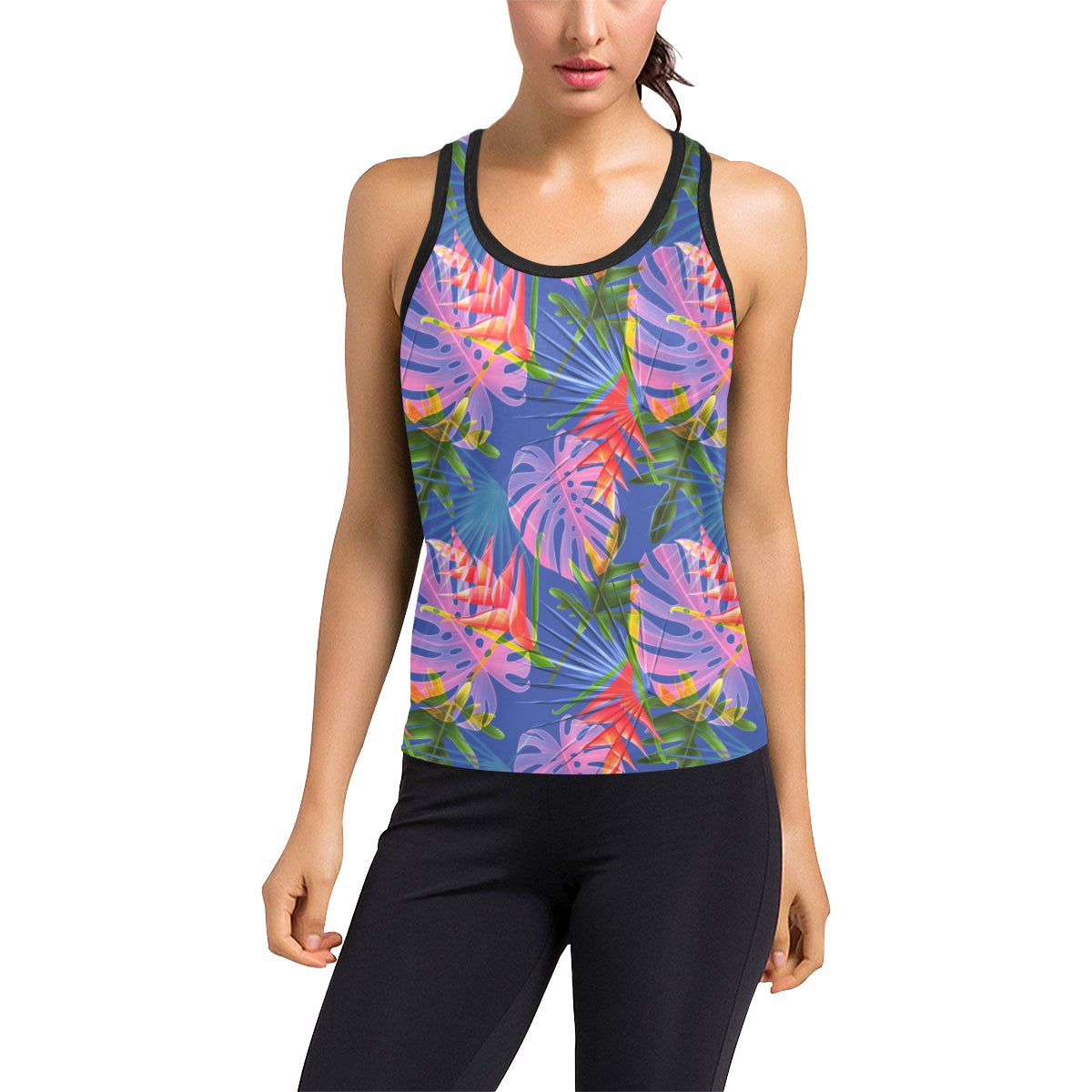 Tropical Flower Pattern Print Design TF025 Women's Racerback Tank Top