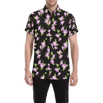 Morning Glory Pattern Print Design MG02 Men's Short Sleeve Button Up Shirt