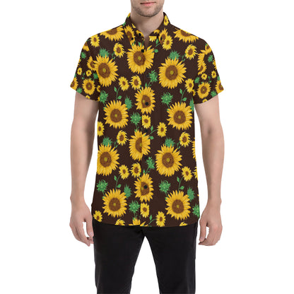 Sunflower Pattern Print Design SF01 Men's Short Sleeve Button Up Shirt