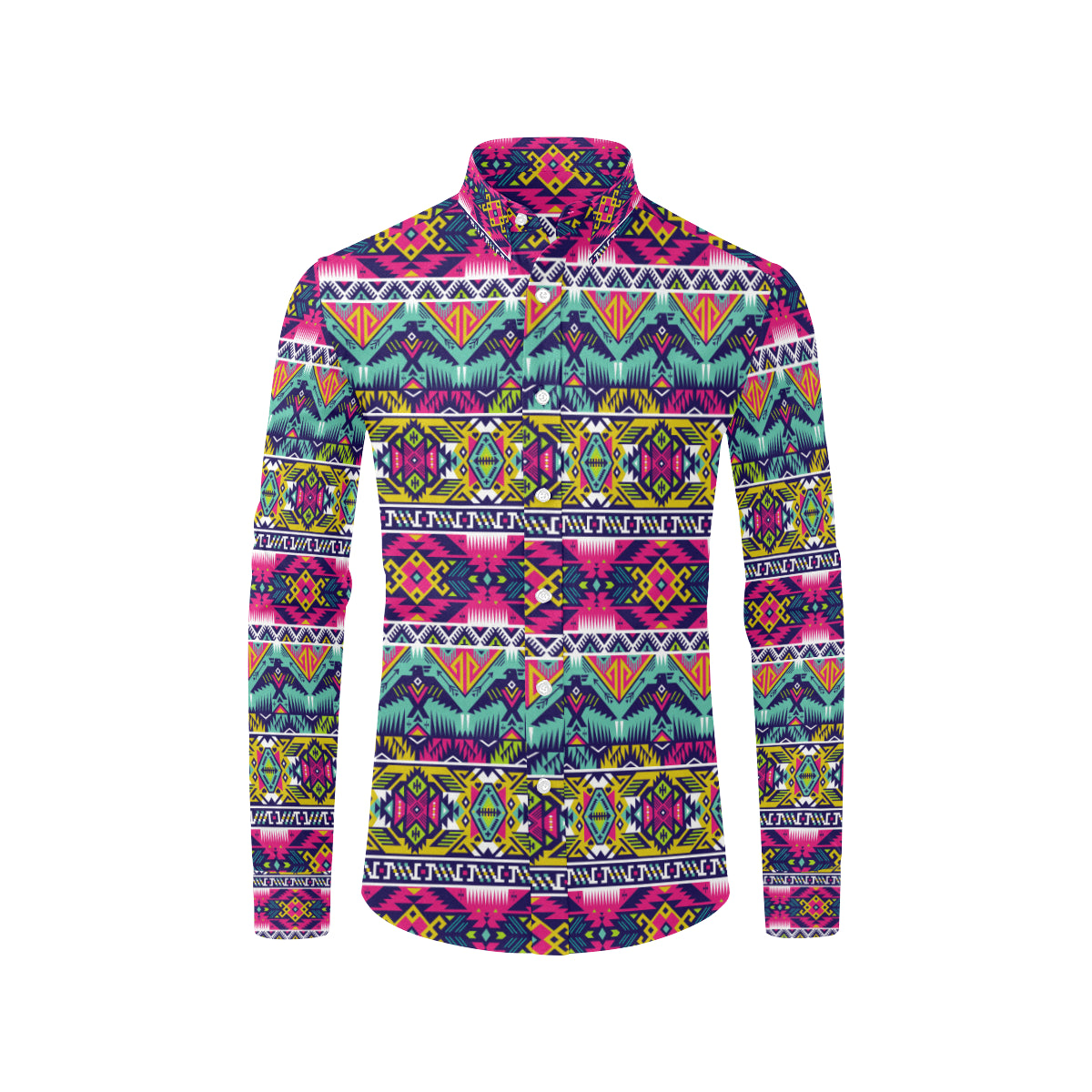 Indian Navajo Color Themed Design Print Men's Long Sleeve Shirt