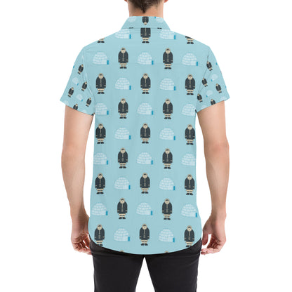 Eskimo Pattern Print Design 03 Men's Short Sleeve Button Up Shirt