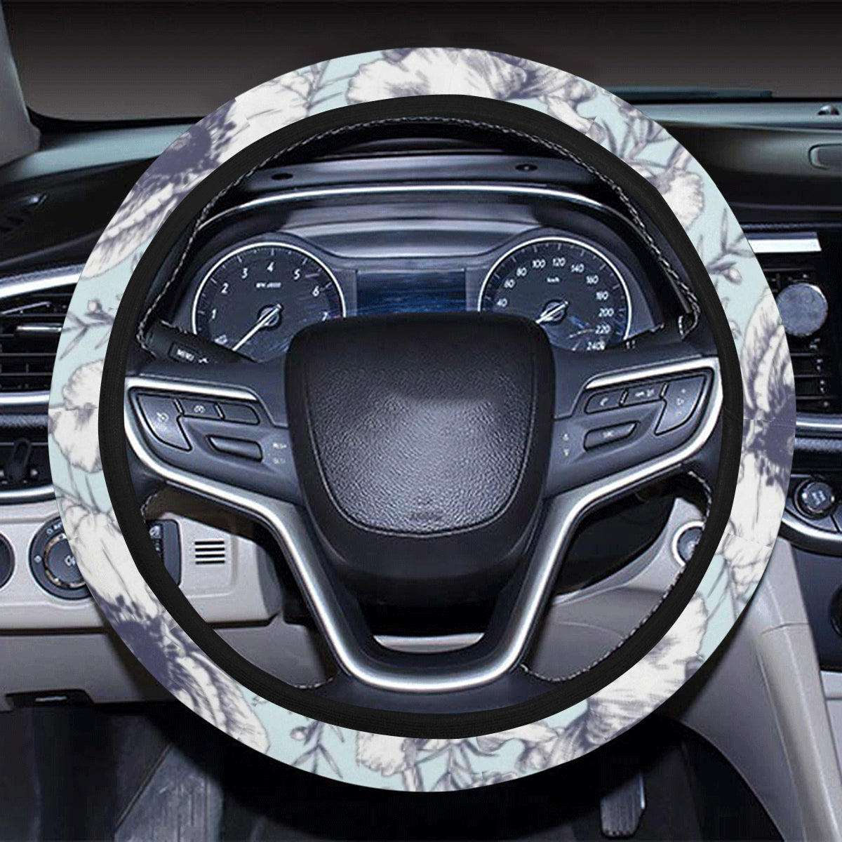 Anemone Pattern Print Design 02 Steering Wheel Cover with Elastic Edge