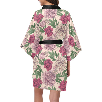 Peony Pattern Print Design A01 Women's Short Kimono