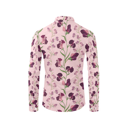 Peony Pattern Print Design PE09 Men's Long Sleeve Shirt