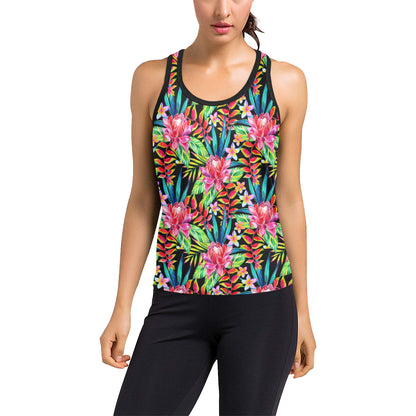 Heliconia Pattern Print Design HL02 Women's Racerback Tank Top