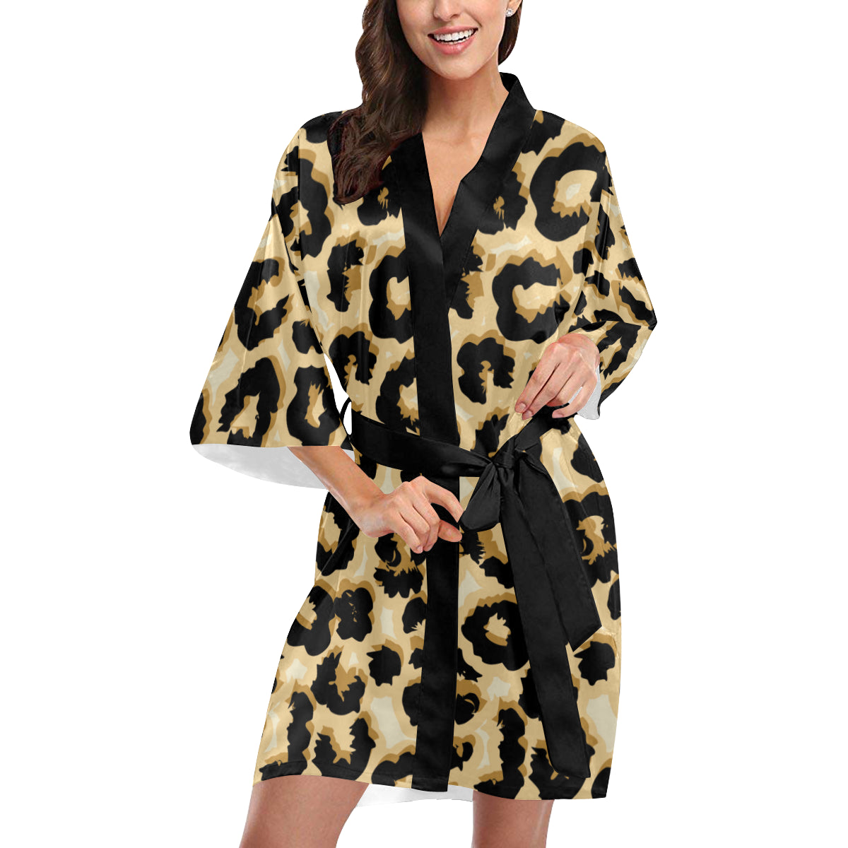 Jaguar Skin Pattern Print Design 02 Women's Short Kimono