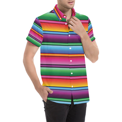 Mexican Blanket Colorful Print Pattern Men's Short Sleeve Button Up Shirt