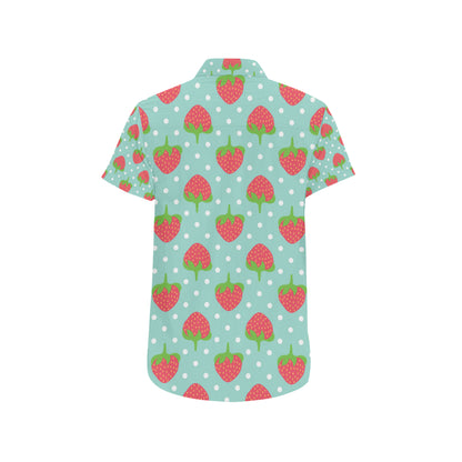 Strawberry Pattern Print Design SB06 Men's Short Sleeve Button Up Shirt