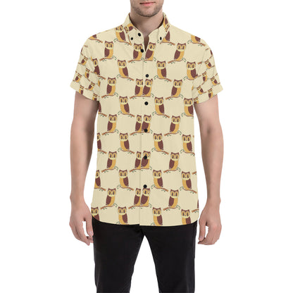 Owl Pattern Print Design A07 Men's Short Sleeve Button Up Shirt