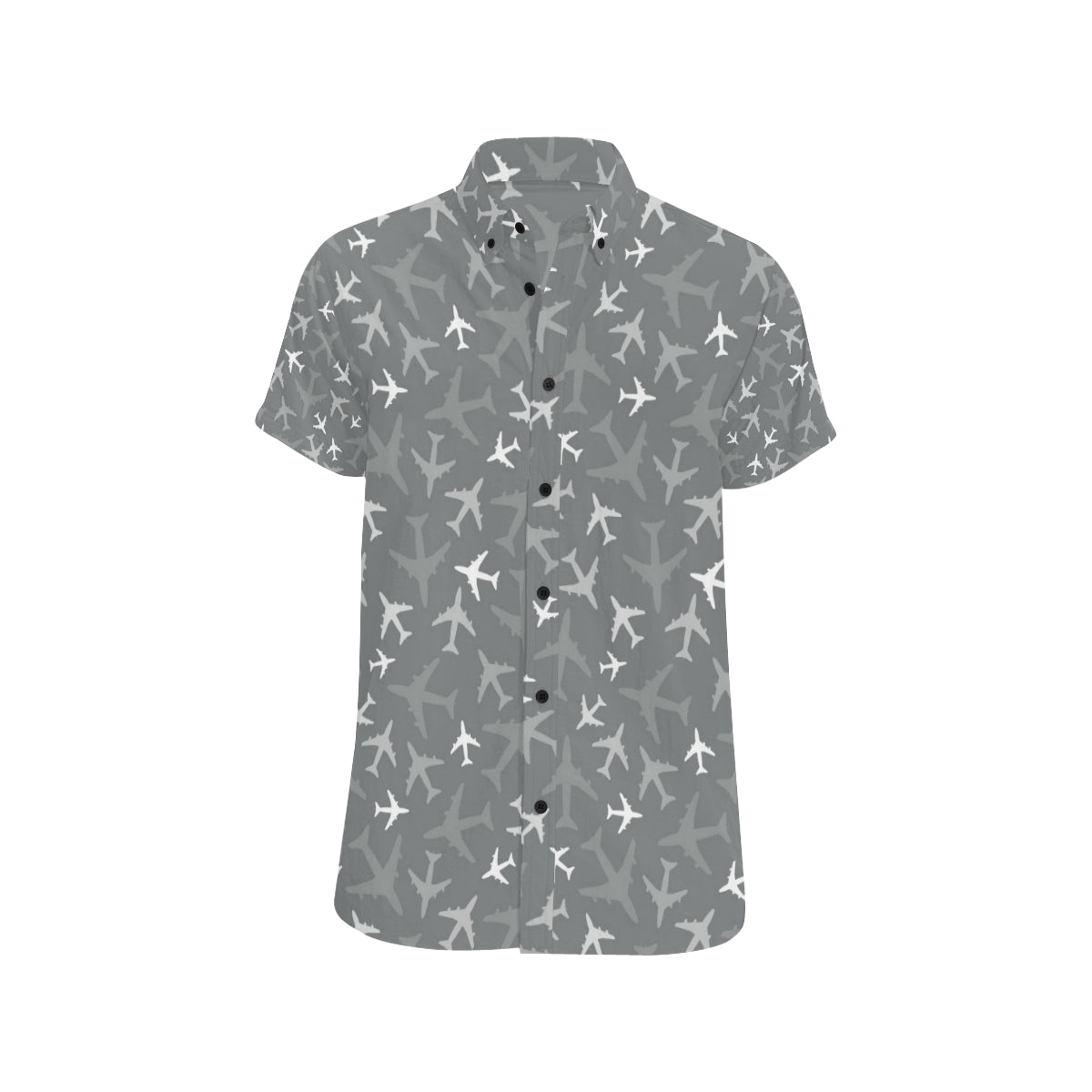 Airplane Pattern Print Design 02 Men's Short Sleeve Button Up Shirt