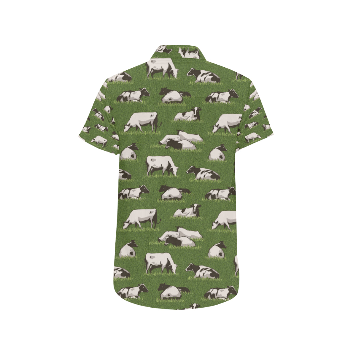 Cow on Grass Print Pattern Men's Short Sleeve Button Up Shirt