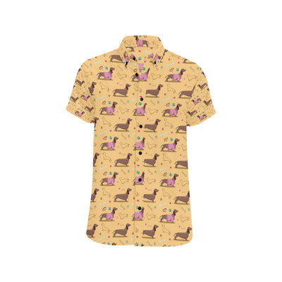 Dachshund Pattern Print Design 07 Men's Short Sleeve Button Up Shirt