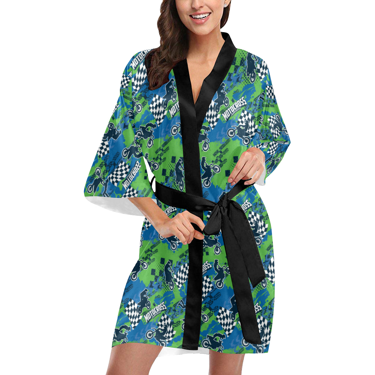 Motocross Pattern Print Design 04 Women's Short Kimono