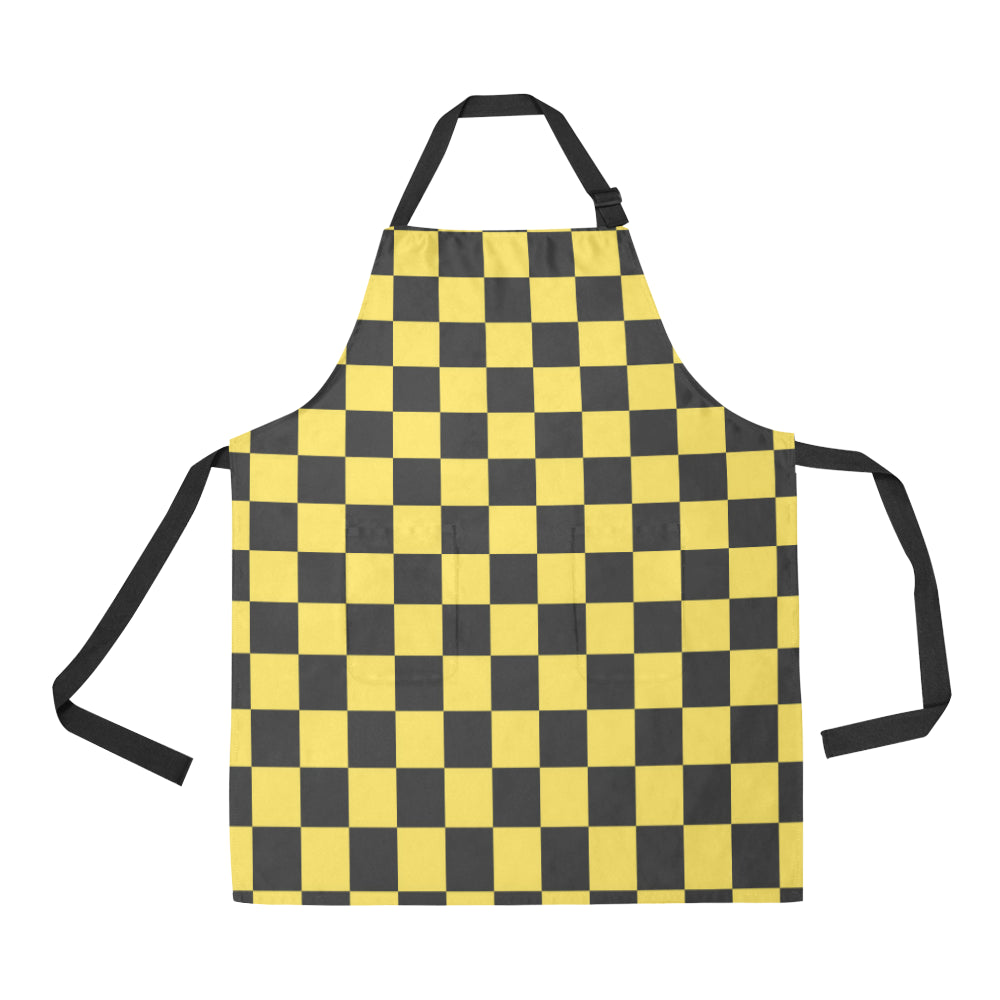 Checkered Yellow Pattern Print Design 03 Apron with Pocket