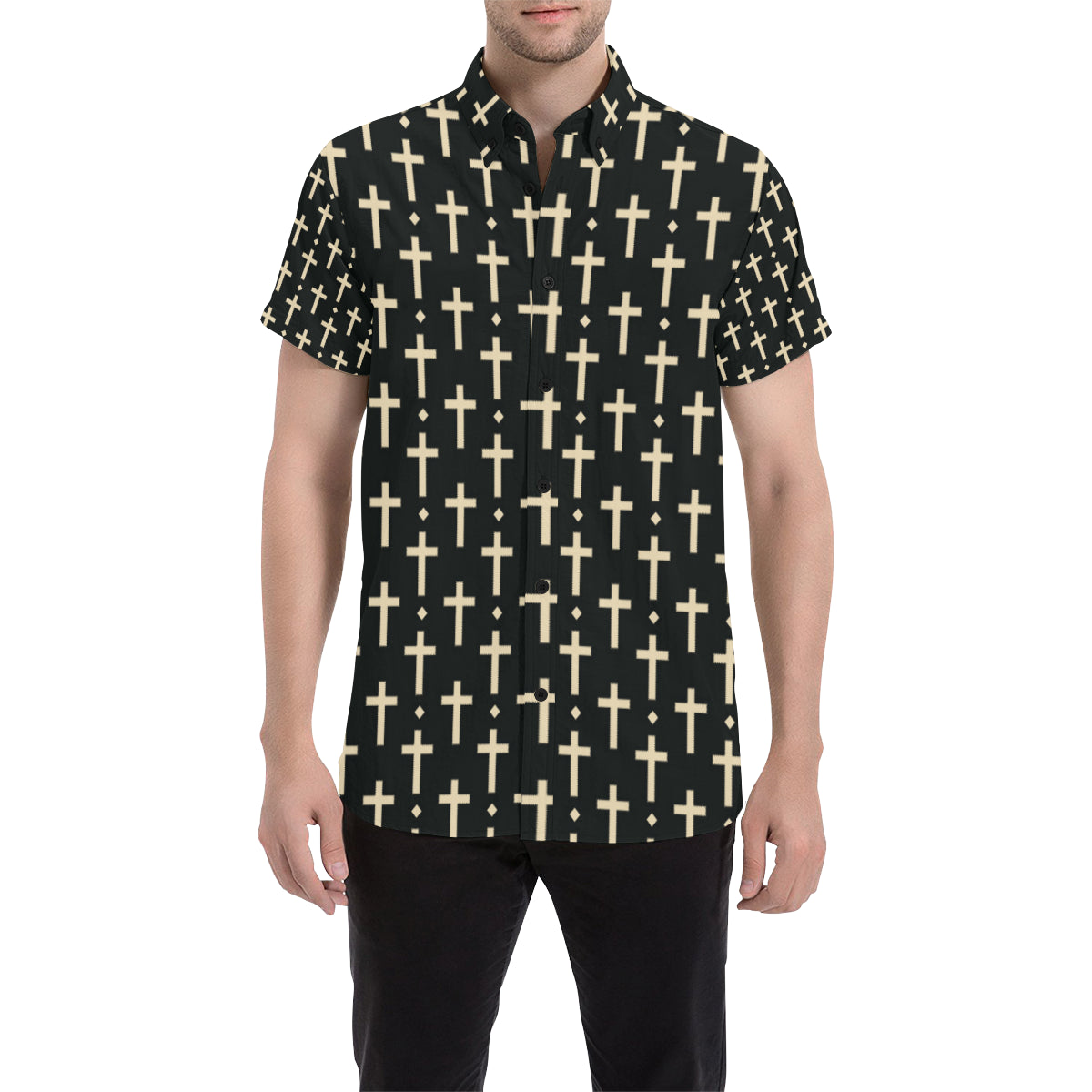 Cross Pattern Print Design 03 Men's Short Sleeve Button Up Shirt