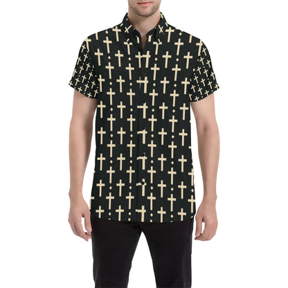Cross Pattern Print Design 03 Men's Short Sleeve Button Up Shirt