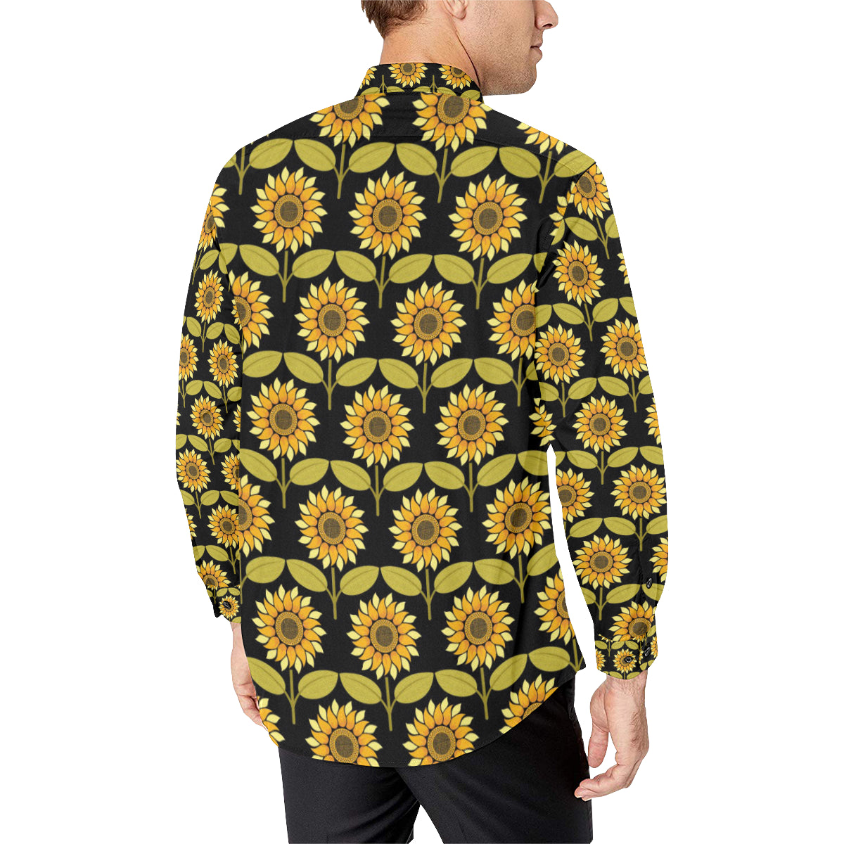 Sunflower Pattern Print Design SF015 Men's Long Sleeve Shirt