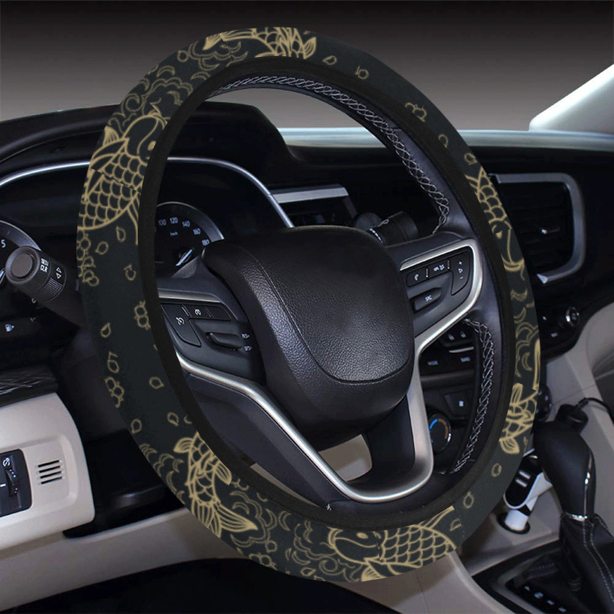 KOI Fish Pattern Print Design 02 Steering Wheel Cover with Elastic Edge