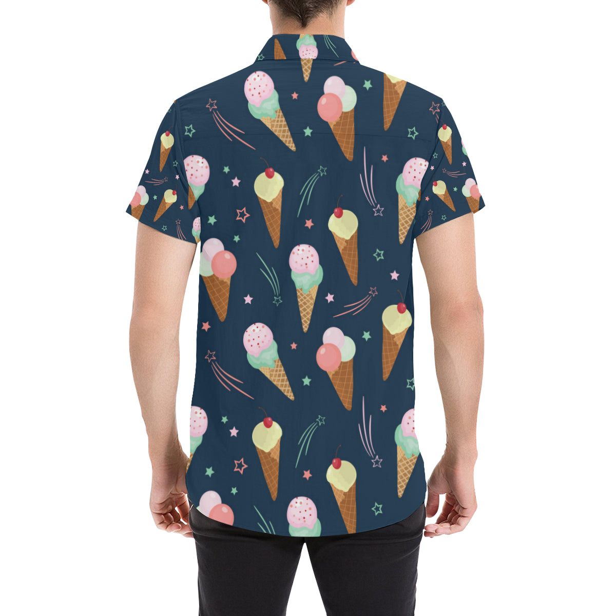 Ice Cream Pattern Print Design 04 Men's Short Sleeve Button Up Shirt