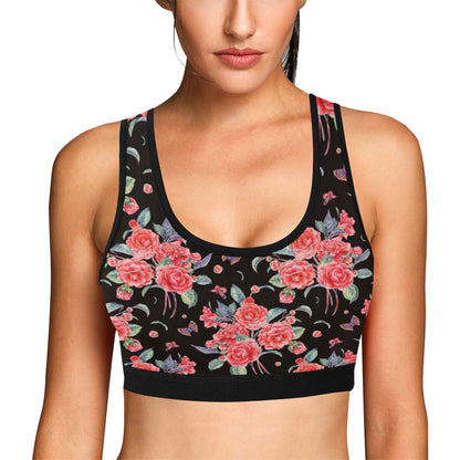 Camellia Pattern Print Design CM03 Sports Bra