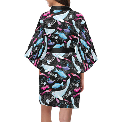 Manatee Pattern Print Design 02 Women's Short Kimono