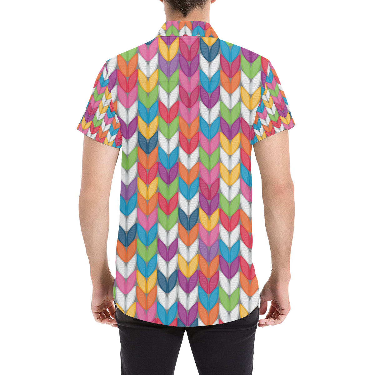 Knit Pattern Print Design 01 Men's Short Sleeve Button Up Shirt