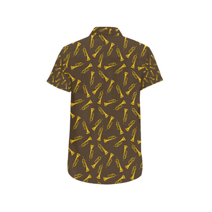 Trumpet Pattern Design Print Men's Short Sleeve Button Up Shirt