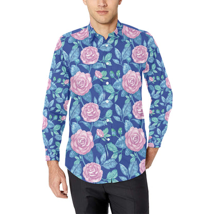 Camellia Pattern Print Design CM05 Men's Long Sleeve Shirt