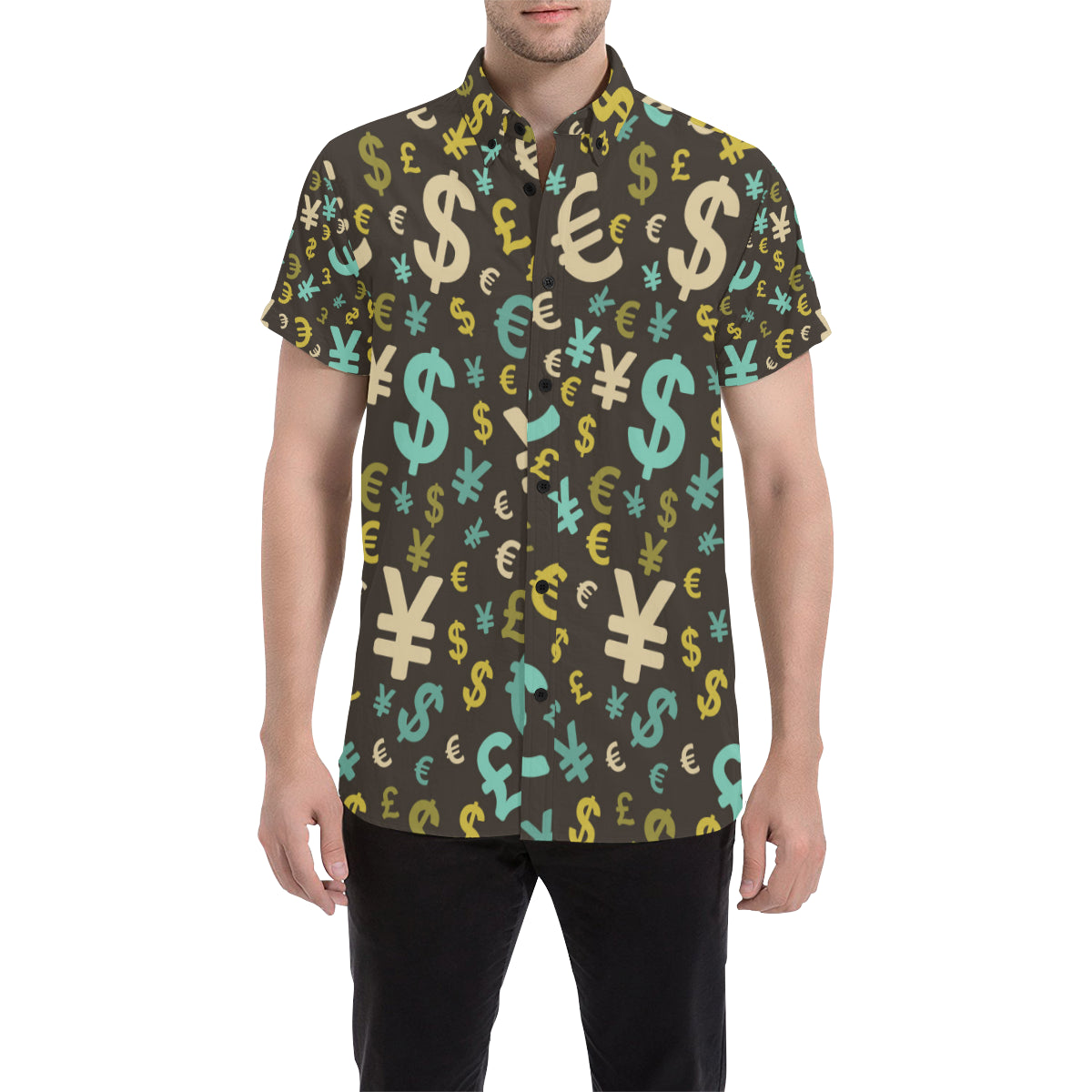 Money Pattern Print Design 01 Men's Short Sleeve Button Up Shirt