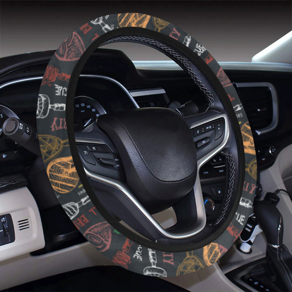 Barbecue Pattern Print Design 03 Steering Wheel Cover with Elastic Edge