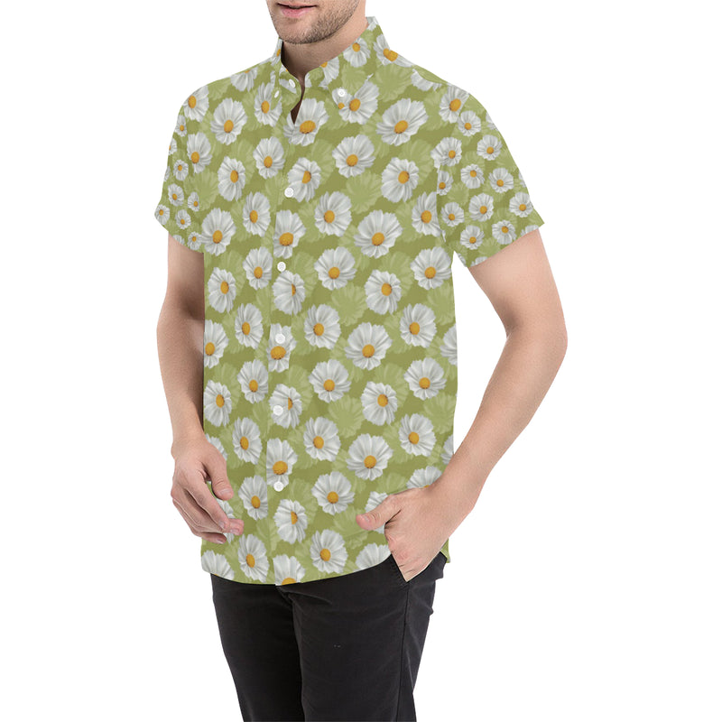 Daisy Pattern Print Design DS06 Men's Short Sleeve Button Up Shirt