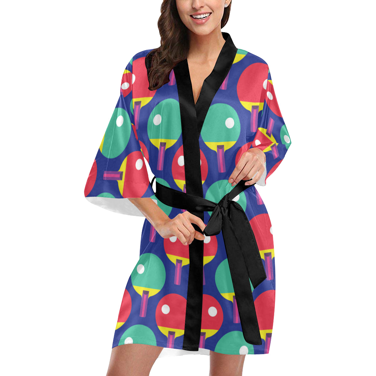 Ping Pong Pattern Print Design A03 Women's Short Kimono