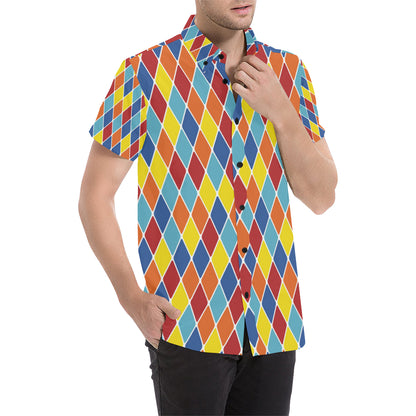 Harlequin Pattern Print Design 01 Men's Short Sleeve Button Up Shirt
