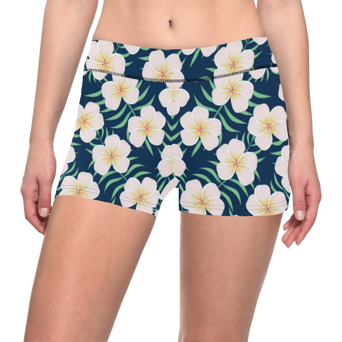 Pink Plumeria Pattern Print Design PM016 Yoga Shorts