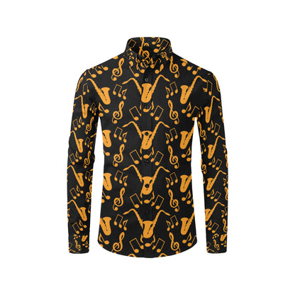 Saxophone Pattern Print Design 02 Men's Long Sleeve Shirt