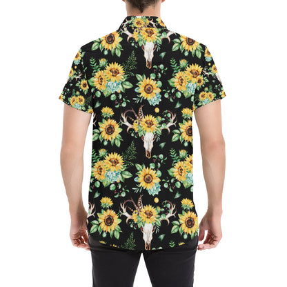 Sunflower Pattern Print Design SF08 Men's Short Sleeve Button Up Shirt