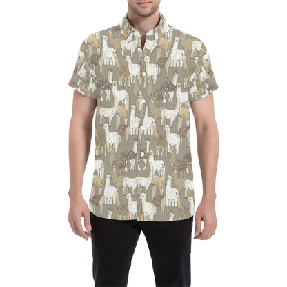 Alpaca Pattern Print Design 01 Men's Short Sleeve Button Up Shirt