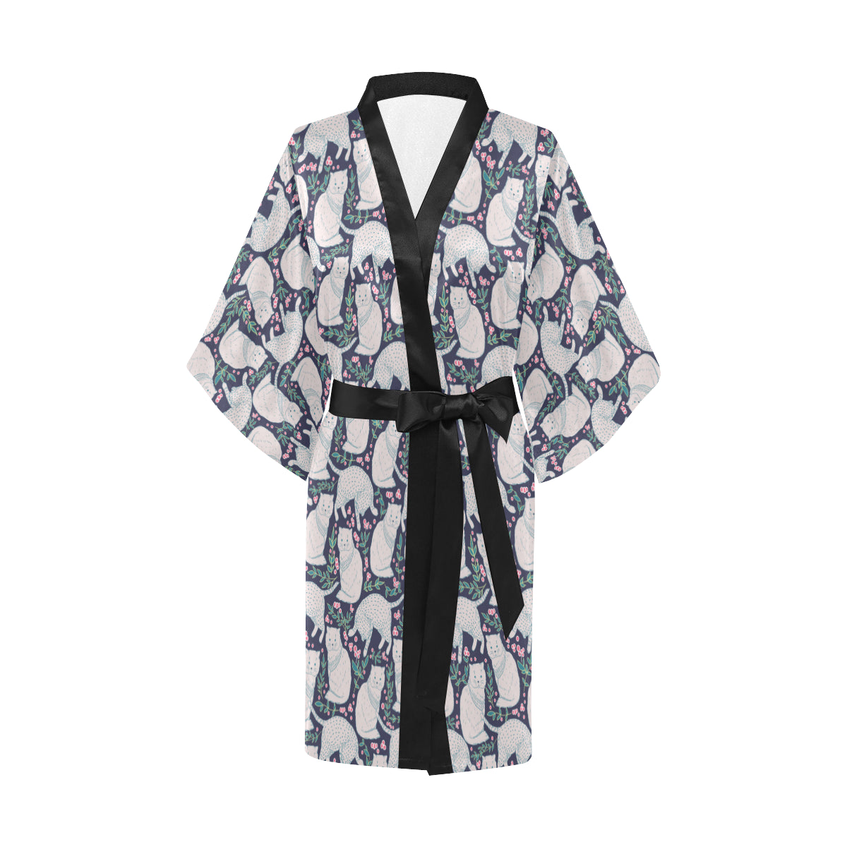 Cat Pattern Print Design 06 Women's Short Kimono