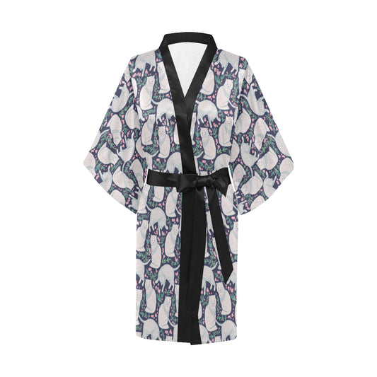 Cat Pattern Print Design 06 Women's Short Kimono