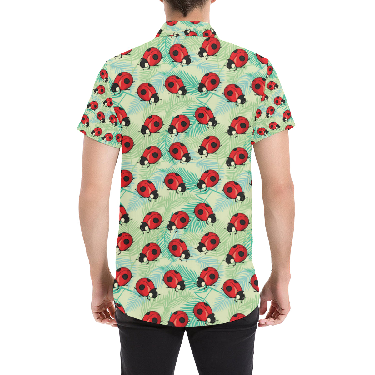 Ladybug Cute Print Pattern Men's Short Sleeve Button Up Shirt