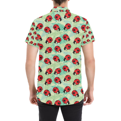 Ladybug Cute Print Pattern Men's Short Sleeve Button Up Shirt