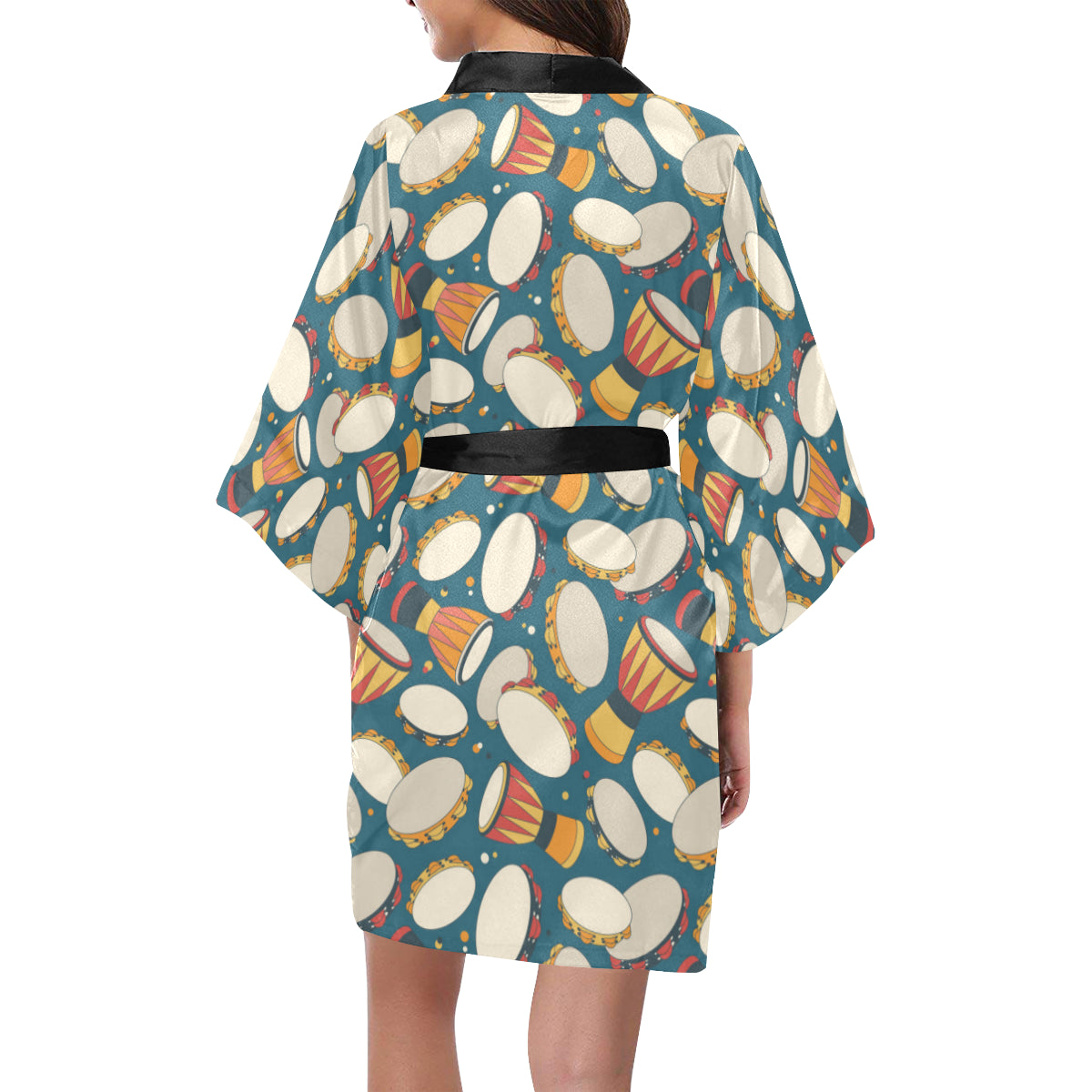Tambourine Pattern Print Design 01 Women's Short Kimono
