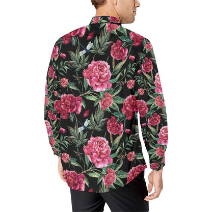 Peony Pattern Print Design PE04 Men's Long Sleeve Shirt