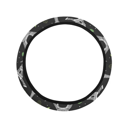 Eiffel Tower Rose Print Steering Wheel Cover with Elastic Edge